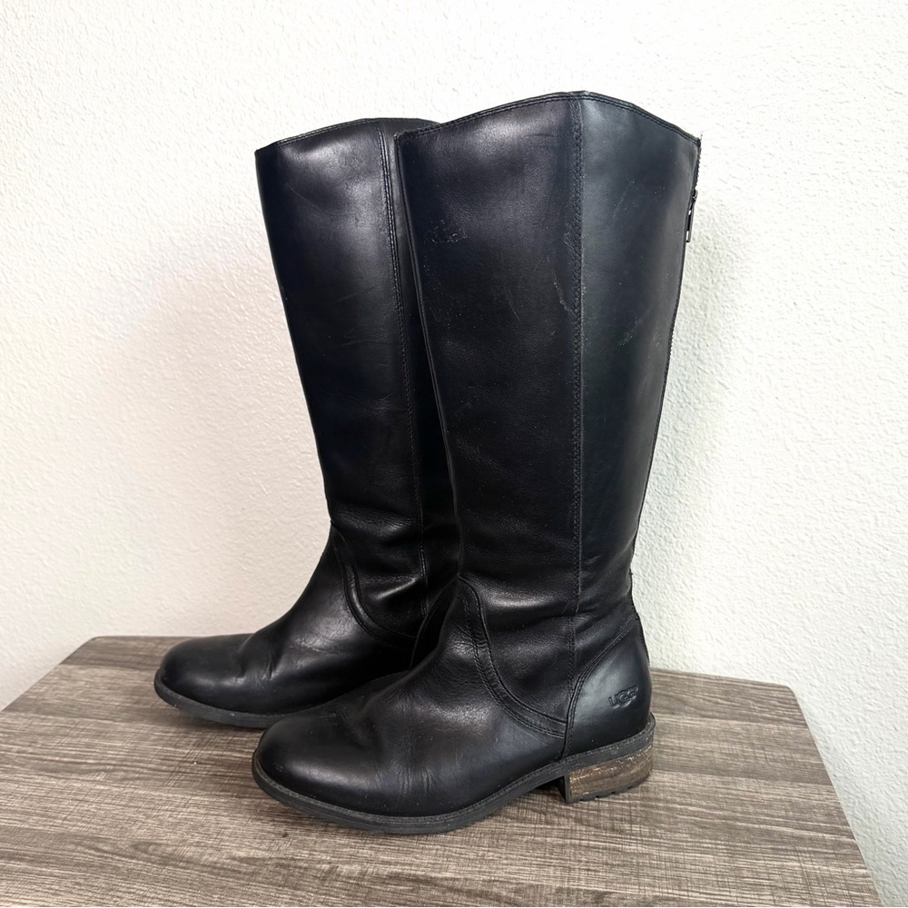 UGG Seldon Black Leather Riding Boots Women’s Size 8.5 - Picture 1 of 8
